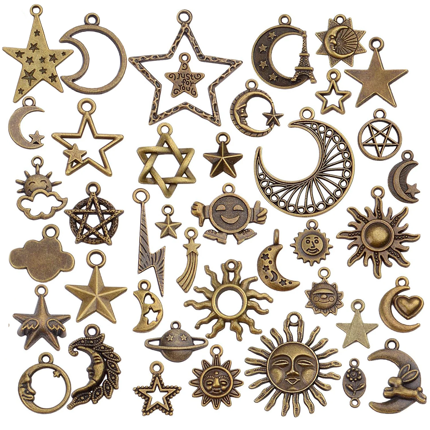 

40 шт. Набор для творчества: подвески из смешанного сплава в виде солнца, луны, звезд и планет для изготовления ожерелий, браслетов и украшений своими руками