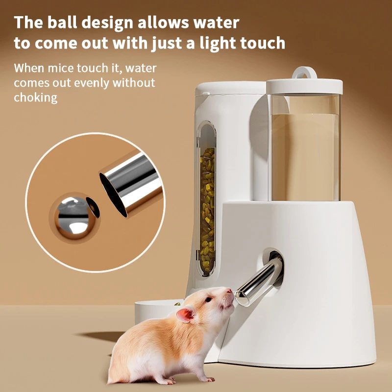 Hamster Water Bottle Automatic Feeding and Drinking Fountain Golden Bear Food Bowl 2-in-1 Water Bottle with Ball