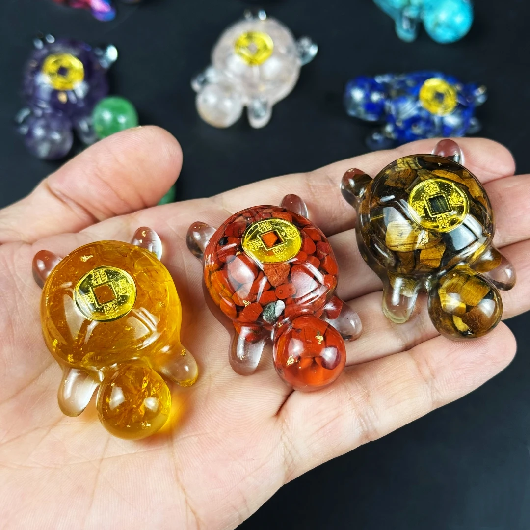 1pc Money turtle, wealth-attracting turtle, indoor crystal resin decorative turtle handicrafts, Buddha offering turtle