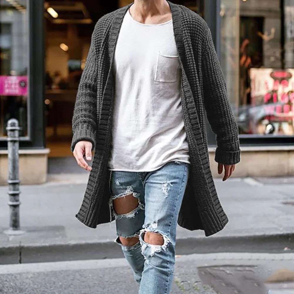 Men Cardigan Long Sweater Male Knitted Solid Sweaters Casual Autumn Winter Coats 5 Colors Loose Men's Clothes Size