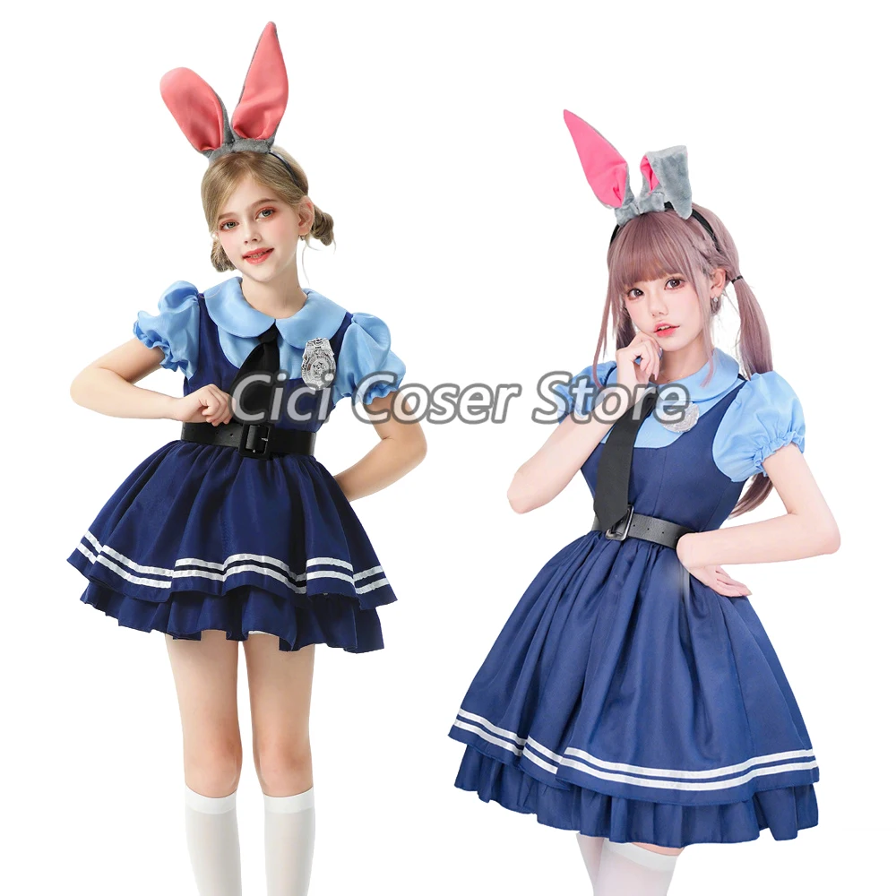 

Zoo Officer Judy Hopps Cosplay Costume Rabbit Police Uniform Dress Set Women Girls Halloween Party Carnival Performance Outfits