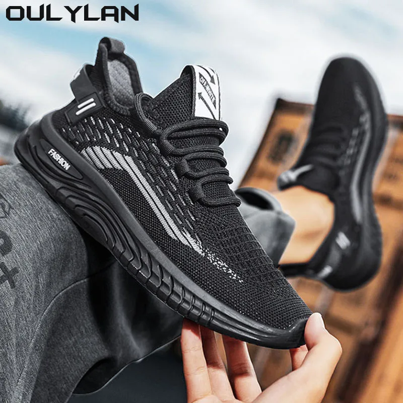 

Newest Men Sports Shoes Flat Bottom Lightweight Slip On Soft Elastic Fly Mesh Breathable Male Sneakers Running