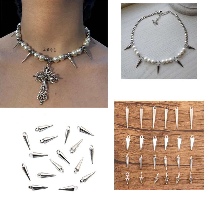 

30PCS 4 Styles Metal Alloy Smooth Surface Conical Pendant Charms Necklace Earrings DIY Jewelry Accessories For Jewelry Making
