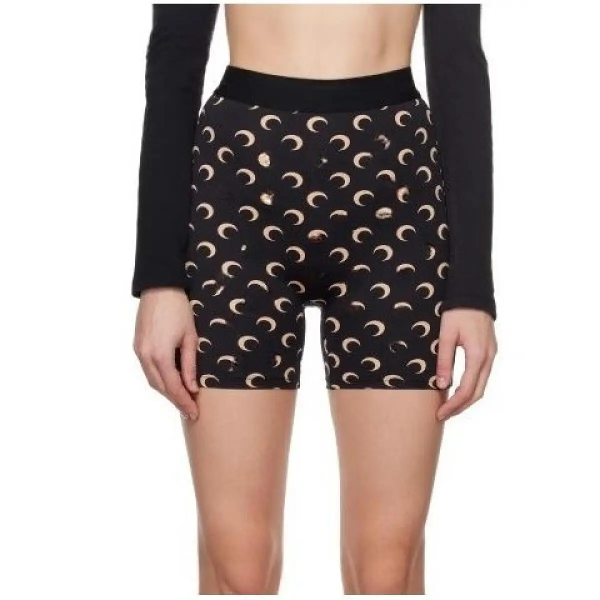 Women Elastic Waist Color Block Shorts Ice Silk Material Summer Sports Bottoms Moon Print Slim Fit High Street