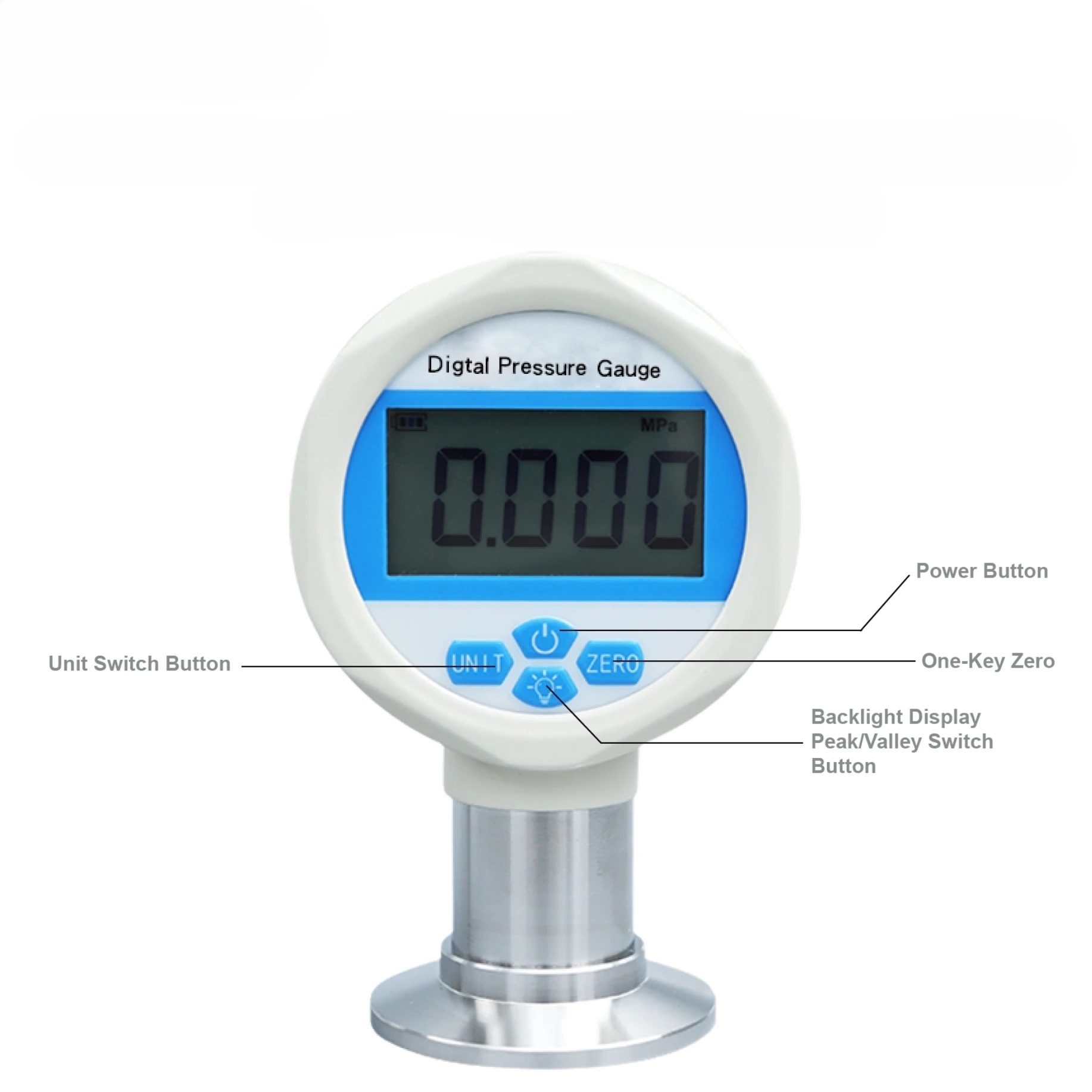Yb60kf Sanitary Digital Pressure Gauge For Cip/sip Battery Powered 316l ss Flush Diaphragm Clamp Hygienic Display Gauge