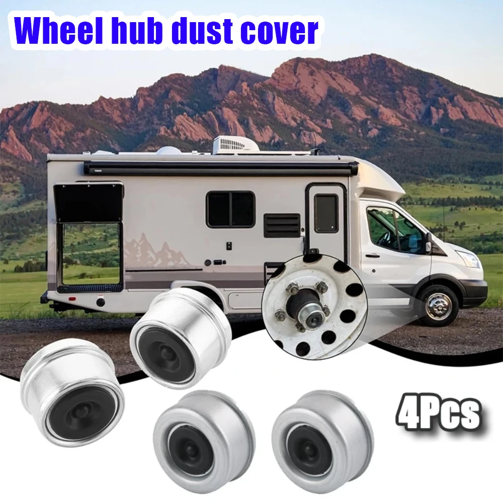 

4 шт. пылезащитный колпачок для ступицы прицепа, смазочный колпачок для оси прицепа с резиновыми заглушками, стальные пылезащитные колпачки для подшипников колес от 2000 до 3500 фунтов