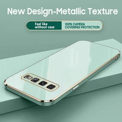 Luxury Square Plating Silicone Phone Case for Samsung Galaxy S10 Plus Coque Ultra Thin 360 Degree Protection Soft Cover