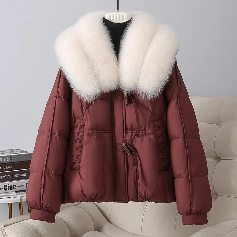 2024 Winter New 90 %White Goose Down Jacket Women's High end Luxury Fox Fur collar Women Short Down Coat Thicken Parker Overcoat