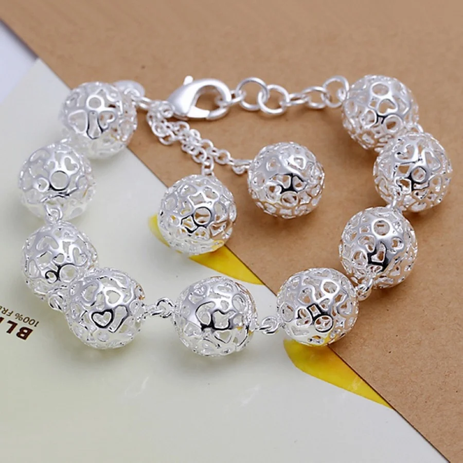 

Beautiful Fashion Wedding 925 Sterling Silver Jewelry Women Men Charm Hollow Big Ball Bracelets Factory Price Free Shipping