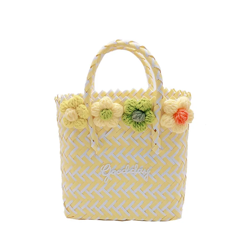 LOERSS Knitted Yellow Flower Handbag Casual Women Nylon Bucket Bags Embroidery Large Capacity Top-Handle Bag 2023 New Design image 6