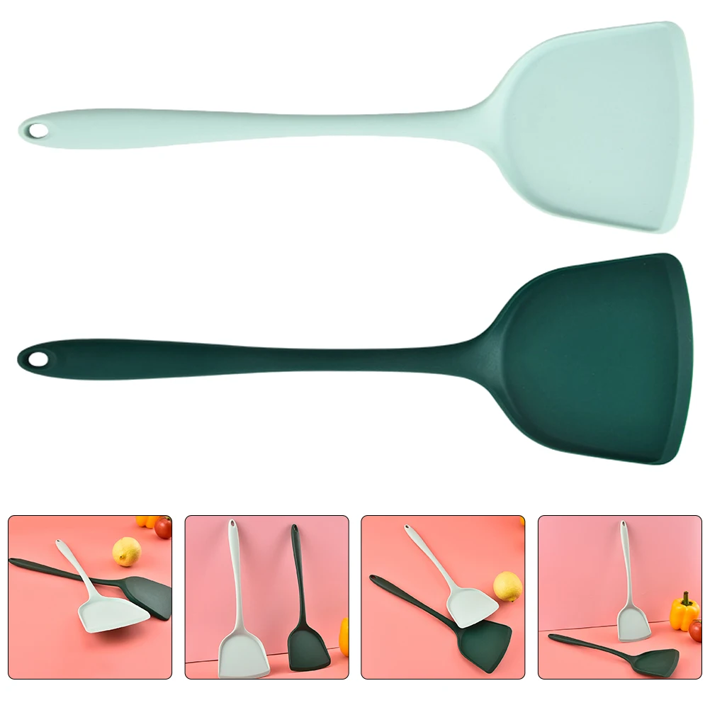 

2pcs Non-Stick Silicone Spatula Kitchen Wok Cooking Tool Pancake Heat Resistant Reusable Wall Hanging Safe For Home