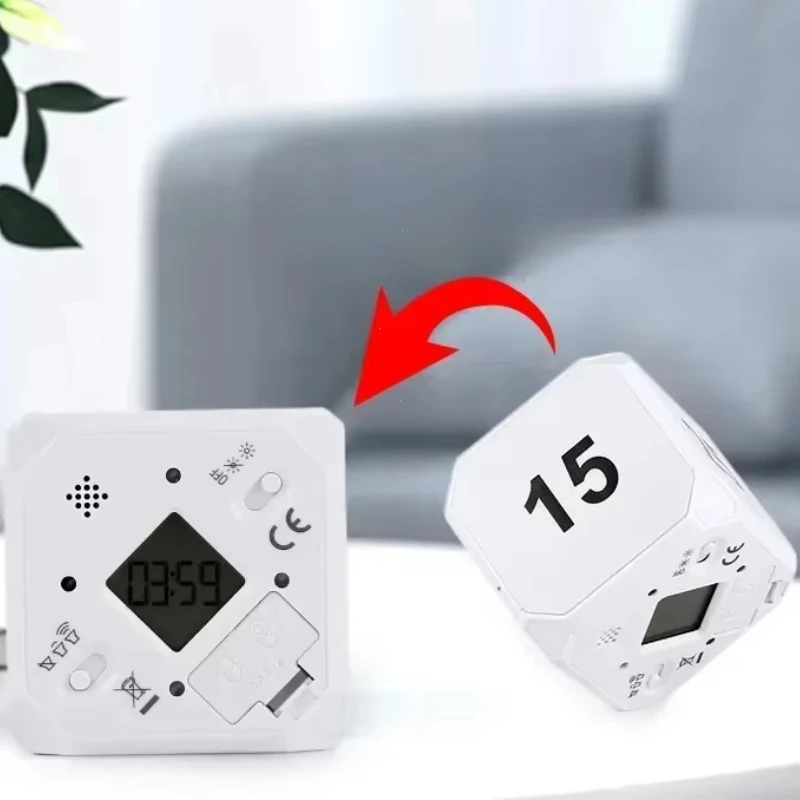 Productivity Cube Timer Gravity Sensor Flipping LED Display 4 Preset Time Dual Modes Countdown Cooking Study Mini Digital Timer