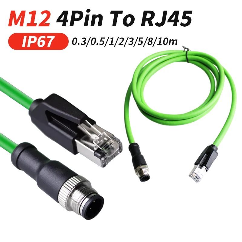 4Pin M12 D-Type to RJ45 Industrial Grade Connector Cable 4pin Ethernet Network Wire 4-core D-coding Sensor Line 1-20M Waterproof