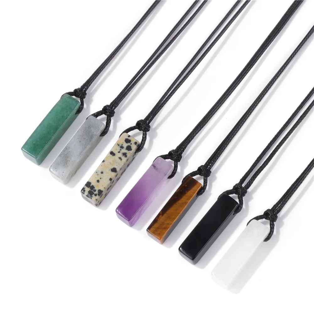 

10 Pieces Nature Stone Cubic Long Bar Pendant Necklace with Black Rope Chain Jewelry Wholesale
