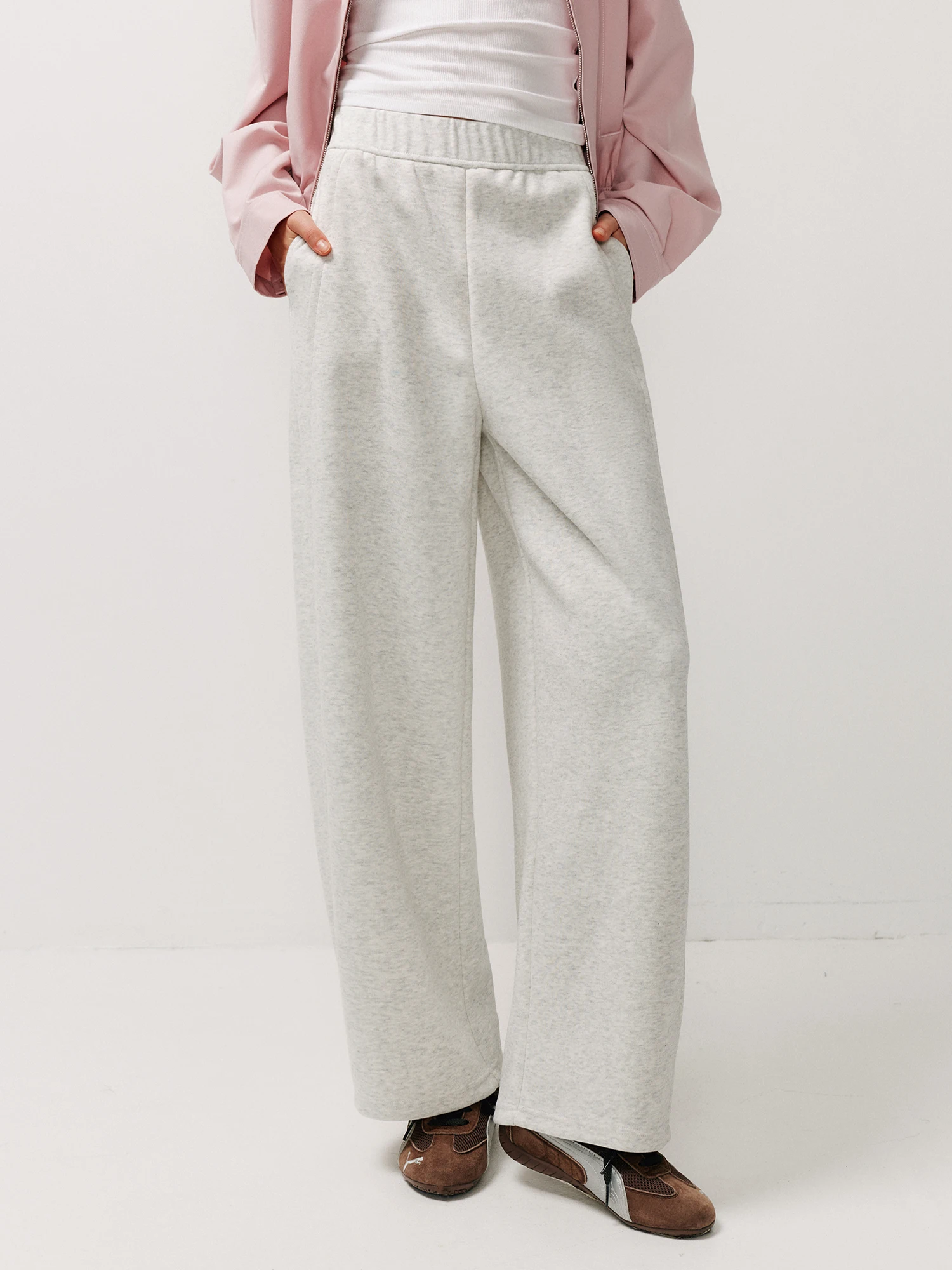 Casual Wide Leg Pants Elastic Waist Asymmetrical Design Cotton Blend Comfortable Loose Fit Women's Sporty Style Trousers