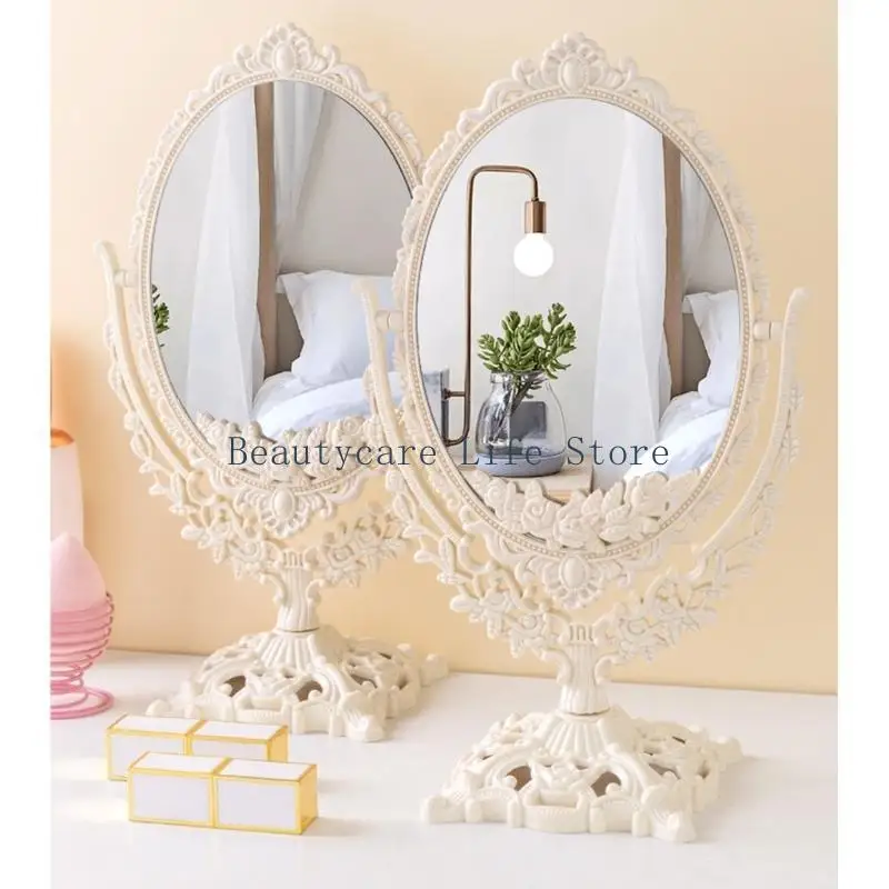 652C Cosmetic Mirror Oval Mirror Rotation Makeup Mirror Double Side Mirror for Table Bedroom Desk