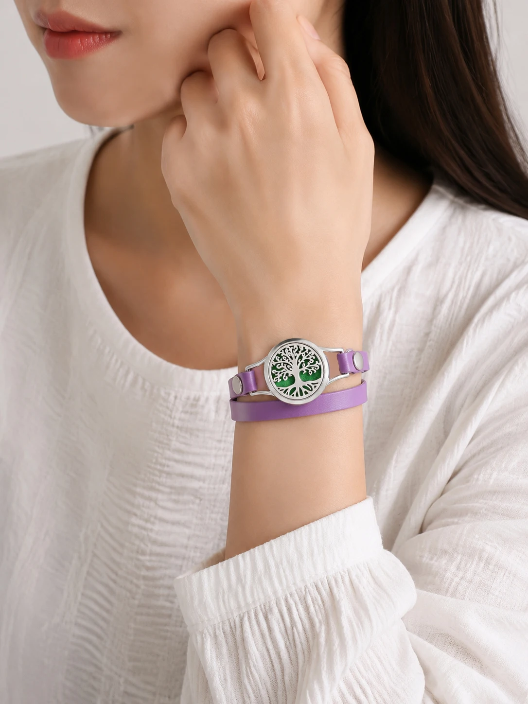 New Purple PU Leather Angel Wings Aroma Bracelet Spiral Open Essential Oil Diffuser Locket Neutral Wristbands Bracelet Jewelry