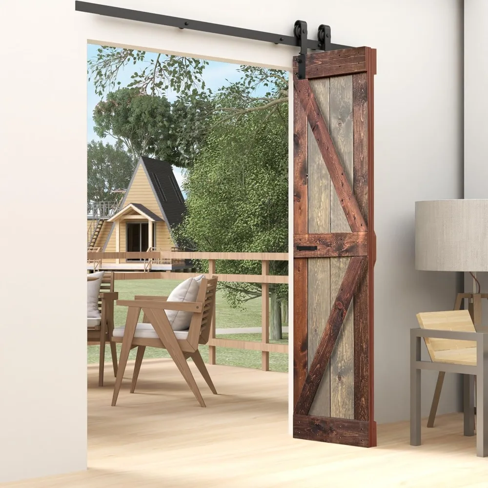 

K Series 36in x 80in (18in x 80in x 2 Panels) Brown/Walnut Finished Bi-fold Sliding Door with 3.3ft Hardware Track - Assembly Ne