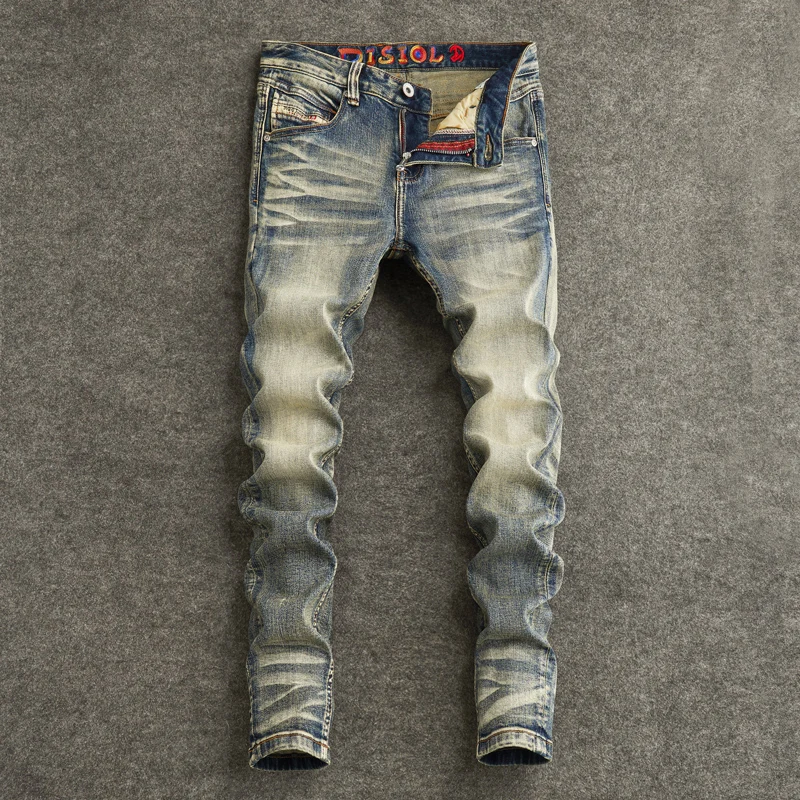 

Мужские джинсы Y2K в стиле ретро, высококачественные, стрейч, зауженные, рваные, с вышивкой, винтажные джинсовые брюки для мужчин
