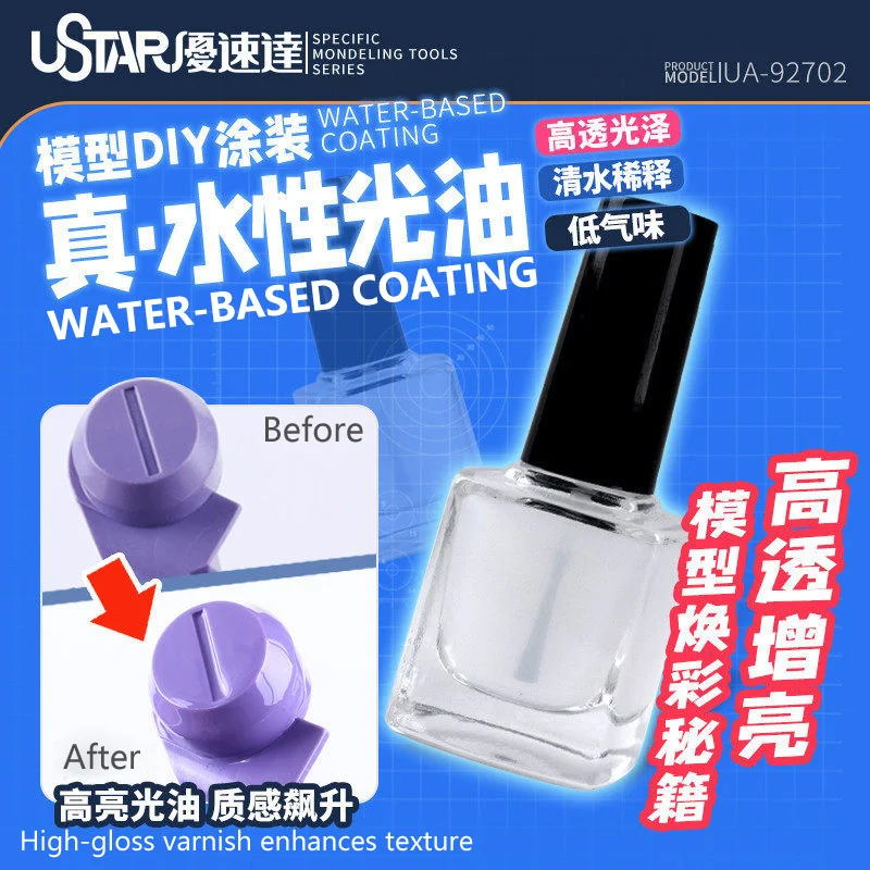 U-STAR UA-92702 Water Based Gloss Varnish Hand Paint Clear Protective Coating Low Odor Eco-friendly Model Painting Finish Paint