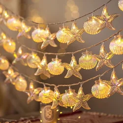 Laser Shell Starfish Fairy String Light Room Garden 1.5m 10LED Hanging Lights for Beach Theme Birthday Baby Shower Party Decor