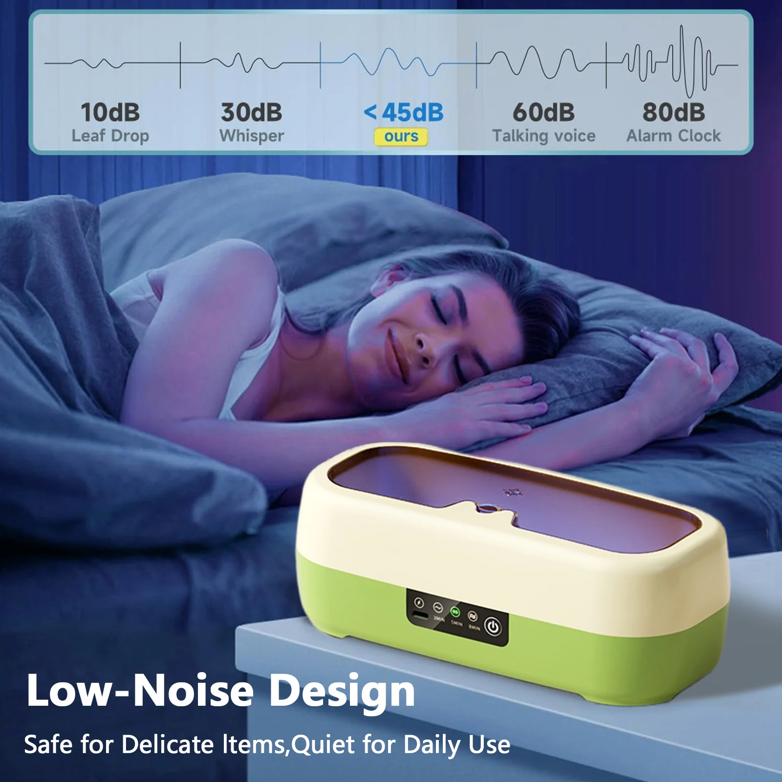 High Frequency Vibration Cleaner 3 Cleaning Modes Smart Timing Suitable for Jewelry Eyeglasses Dentures Makeup Tools