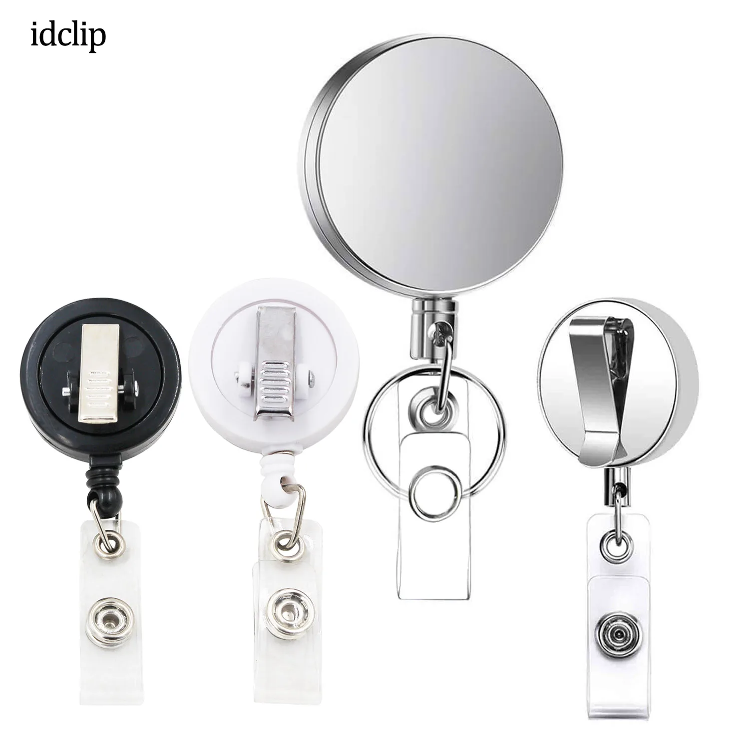 Idclip 1pcメタルリトラクタブルバッジホルダーヘビーデューティーidバッジリールキーホルダーベルトクリップid/キーカード付き