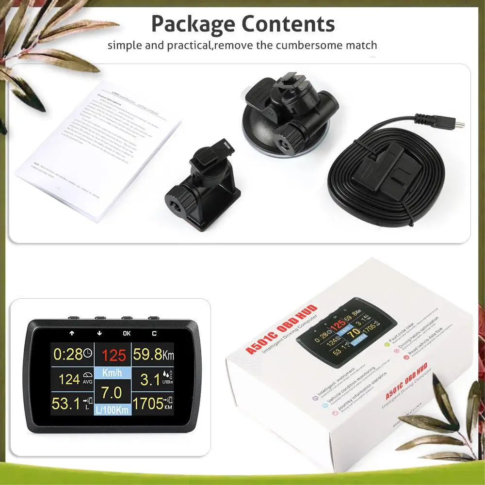 

AB98-Новый A501C Многофункциональный умный автомобильный OBD HUD Цифровой измеритель кода неисправности Дисплей сигнализации Проекционный дисплей