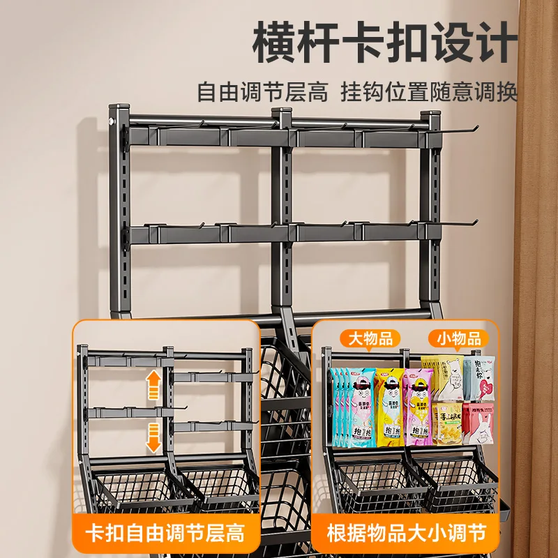 Supermarket bulk snacks convenience store clothing store super load-bearing display multi-layer storage with wheels can be moved