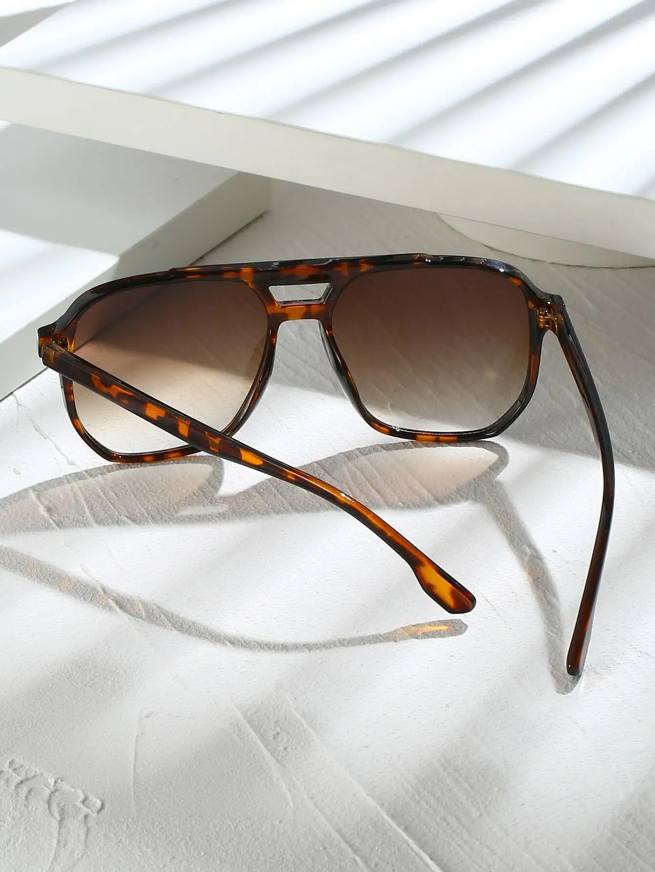 Tortoiseshell Aviator Double-Beam Women's Glasses, Bohemian Style, For Vacation, Beach, Elegant Fall/Winter, Business, Gift view 3