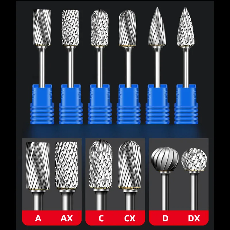 AX C D F L MX Tipe Kepala Putar File Tungsten Karbida Keras Paduan Bor Penggilingan 6X3 Pisau Penggiling Alat Abrasif Ukiran Bit Point