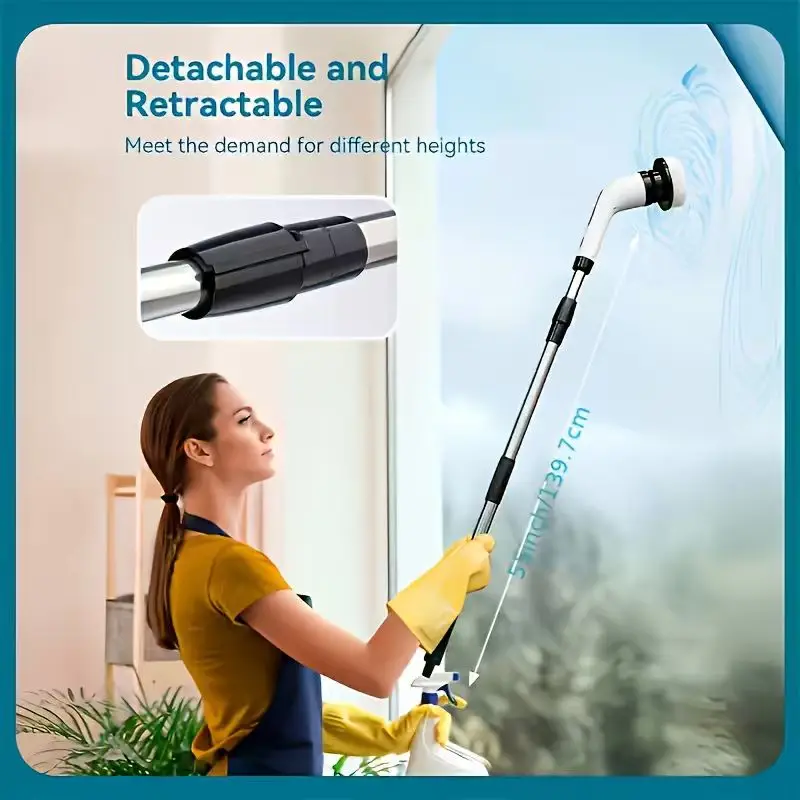 9 in 1 Multifunctional Handheld Electric Cleaning Brush With Telescopic Function, Bathroom Floor And Kitchen Cleaning Tool image 3