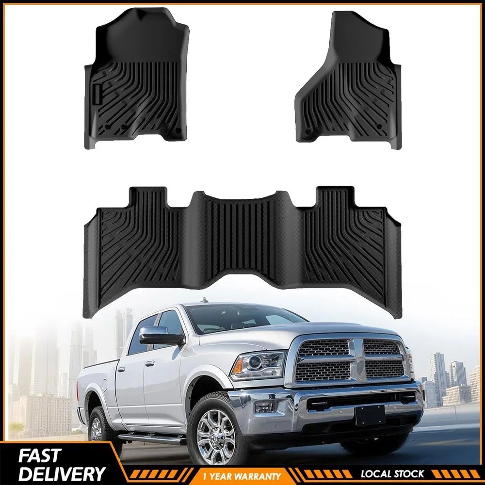 3PCS High Quality Automotive Floor Mats For Dodge Ram 1500 2500 3500 2009-2018 Quad Cab  Dodge Ram 1500 2019-2024 Classic Quad Cab All Weather Waterproof Heavy Duty TPE Car Mats Flexible Floor Liners