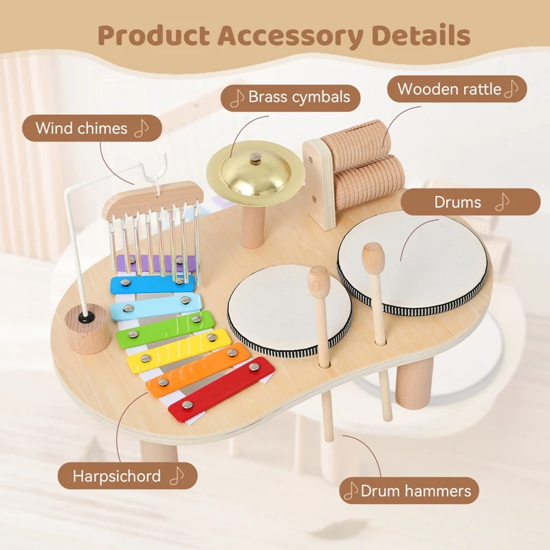 Bebê eoliano sinos chocalho montessori brinquedos educativos crianças brinquedos musicais kit de bateria mesa música instrumentos musicais de madeira