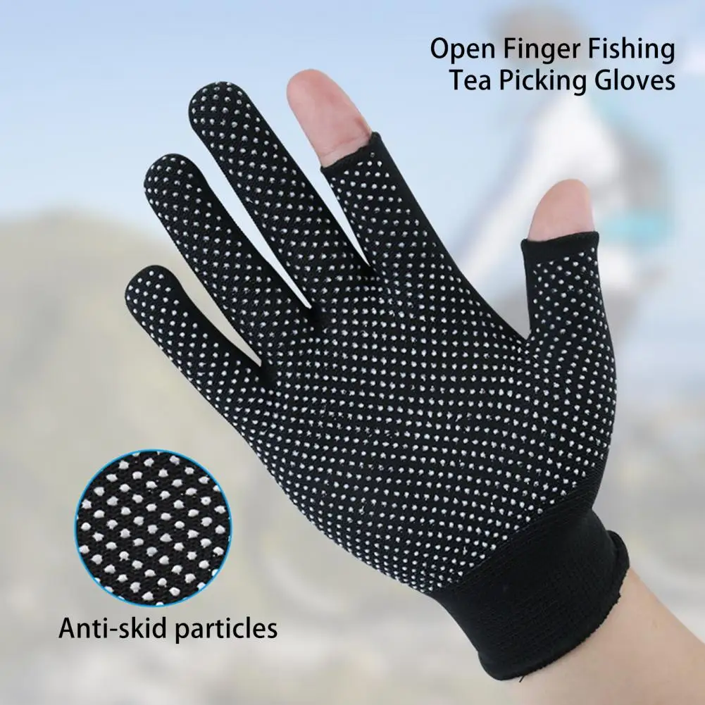 Sports Gloves Solid Color Fishing Gloves Polyester Sun Protection  Widely Use Open Finger Fishing Tea Picking Gloves