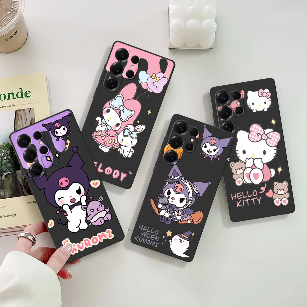 Kawaii Sanrio Cinnamonroll Case for Samsung Galaxy S25 S24 S23 S22 S20 FE S7 Edge S9 S10 S21 Ultra S8 Plus TPU Black Phone Cover