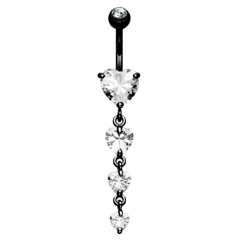 Zwart Cz Navelpiercing Vrouwen Mode Glitter Buik Ring Sieraden Hart Maan Navel Piercing Barbell Crystal Pircing Ombligo