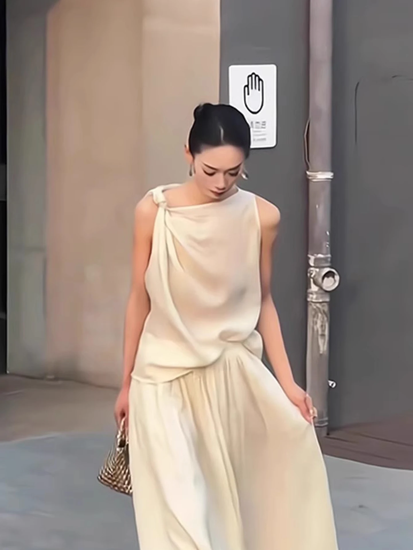 Ele Color Vest Raso di seta Svel Design faionable da donna Top estivo Nodo Colore puro Coreano Sle Taglio dritto