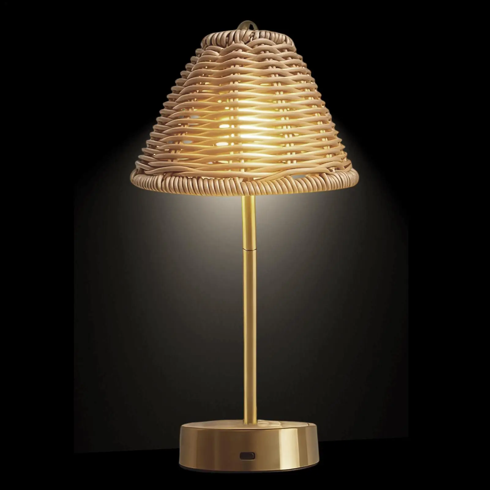 Rattan Lamp 3 Levels Rattan Vintage USB Rechargeable Portable Light Battery Table Lamp for Bedroom Study Work Dorm Nail Puzzle