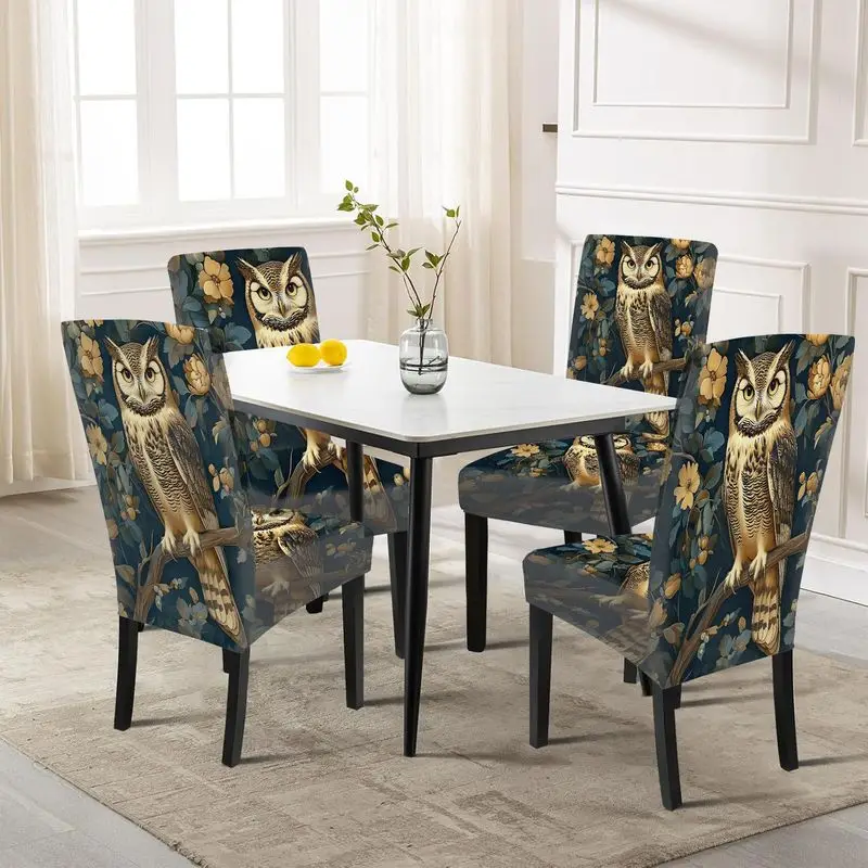 

Чехлы для стульев с принтом, изображающие сов, сидящих на ветвях, окруженных цветами, съемные чехлы для стульев в столовую.