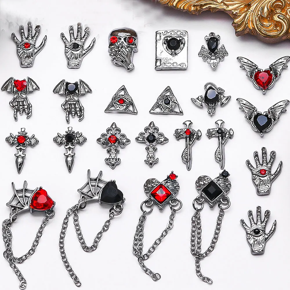 10pcs Dark Gothic Punk Style Nail Art Charms Alloy Spider Cross Nail Decorations Halloween Ghost Hand DIY Nail Art Accessories