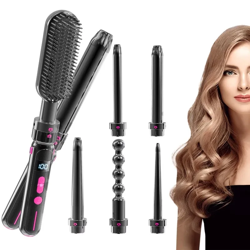 

【Fashionable】7 In 1 Curling Wand Set Curling Iron Wand 7Pcs Dual Voltage Hair Curler For Girls Women With Flat Iron Hair Straigh