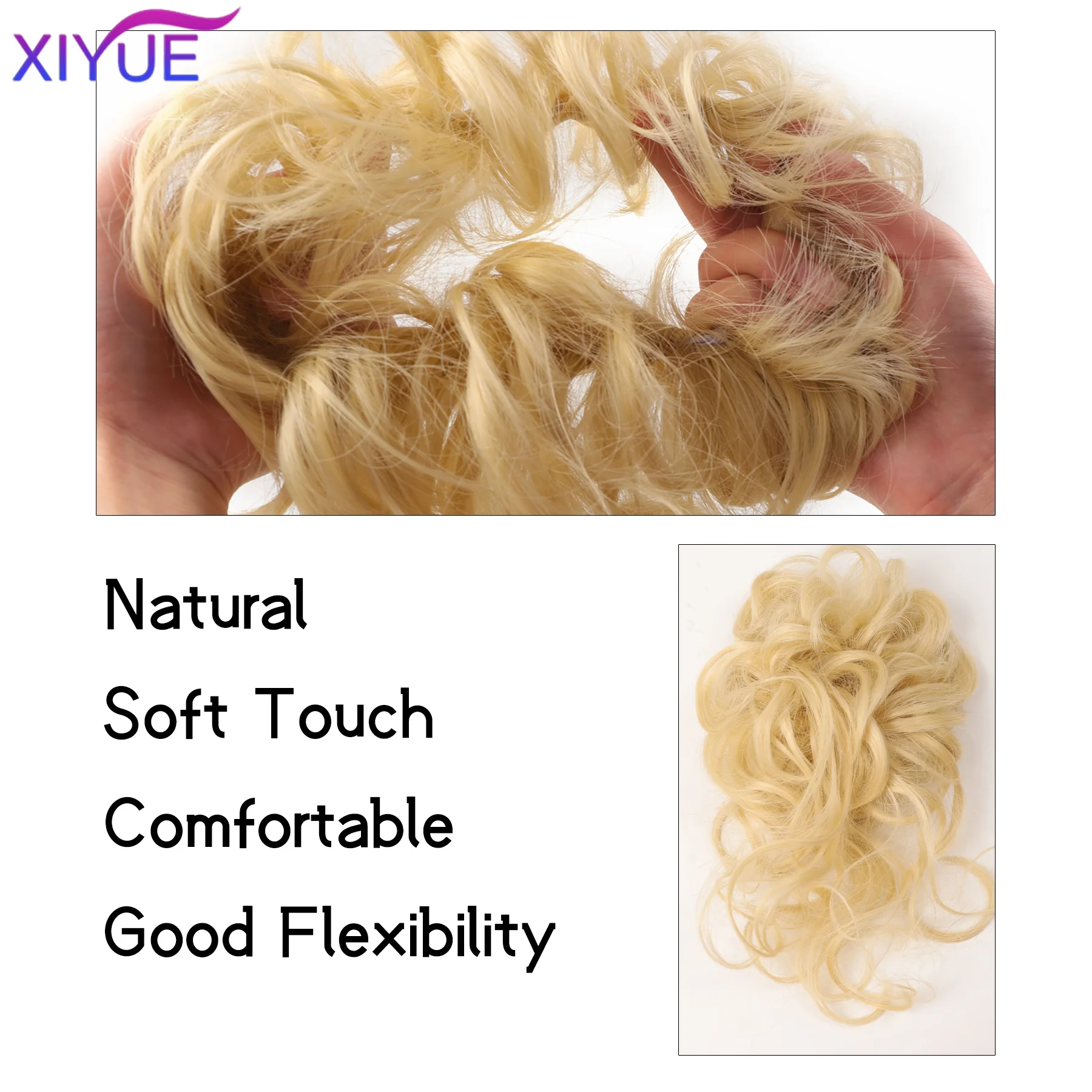 XIYUE Synthetic Hair Bun Chignon Natural Grey Messy Curly Hair Band Elastic Scrunchy False Hair Pieces For Women Hairpins