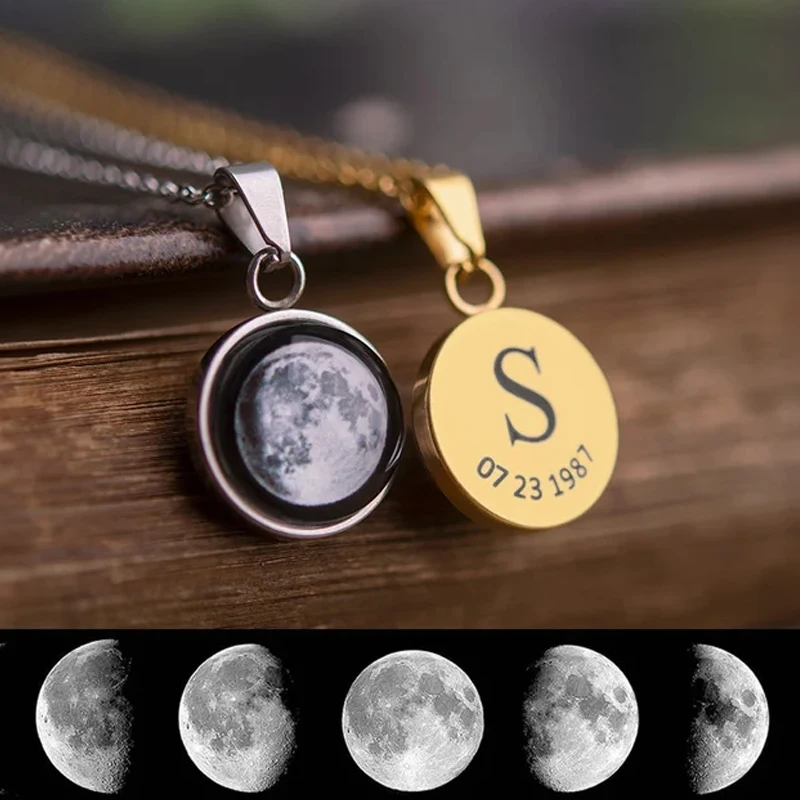 

Custom Moon Phase Necklace, Personalized Jewelry, Birthday Gift For Women, Engraved Anniversary Gift For Her, Gift For Mom