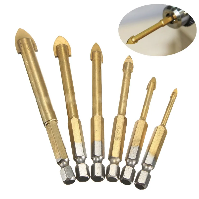 6PC Hexagonal Handle Plated Titanium Triangle Drill Alloy Triangle Glass Ceramic Bit Spot Manufacturers Direct Supply