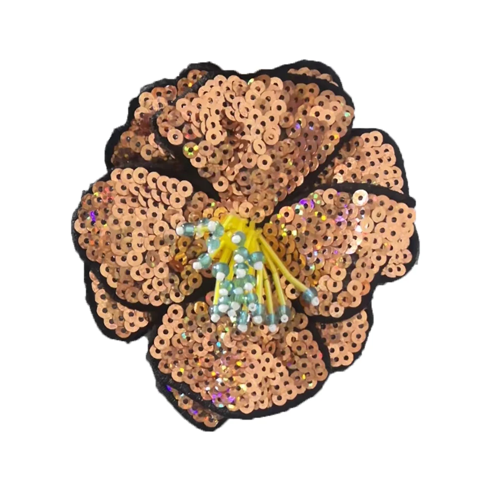 1 Piece 11x11cm, Sequins Flower Sew on Patch, DIY Applique, Clothes Decoration,  Blue, Pink, Green, 9Colours Available Glue-free