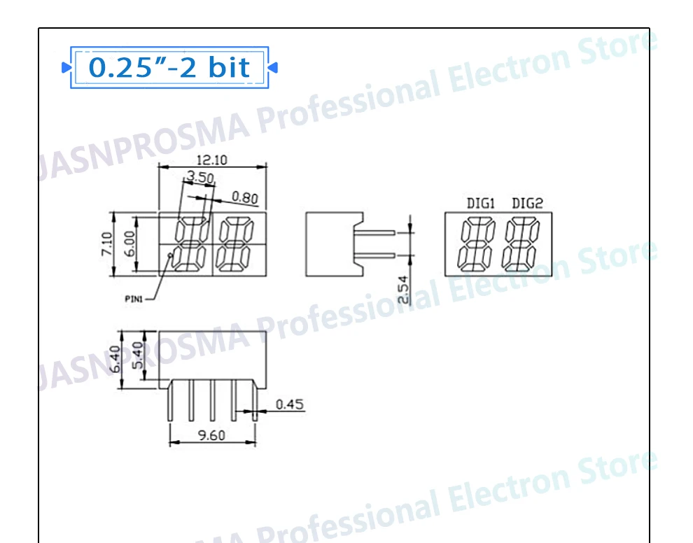 JASNPROSMA 50PCS 0.25 inch 7 Segment two 2 bit digit Tube red white jade green Common Cathode Anode LED Display 0.25