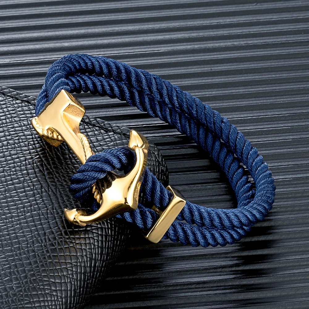 MKENDN Fashion Men Anchor Bracelet Woven Multilayer Survival Rope Bracelets For Women Gold Color Stainless Steel Sailor Buckle