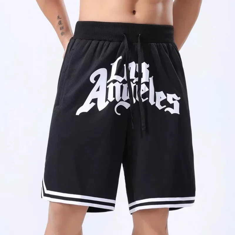 American Basketball Shorts Men Over-the-knee Ball Pants Five-quarter Length Cloth Printed Loose Running Training Pants Mesh Gym