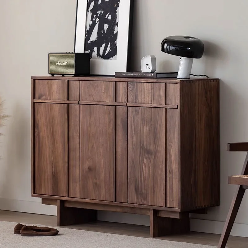 

Nordic simple solid wood shoe cabinet, black walnut entrance storage cabinet, household partition